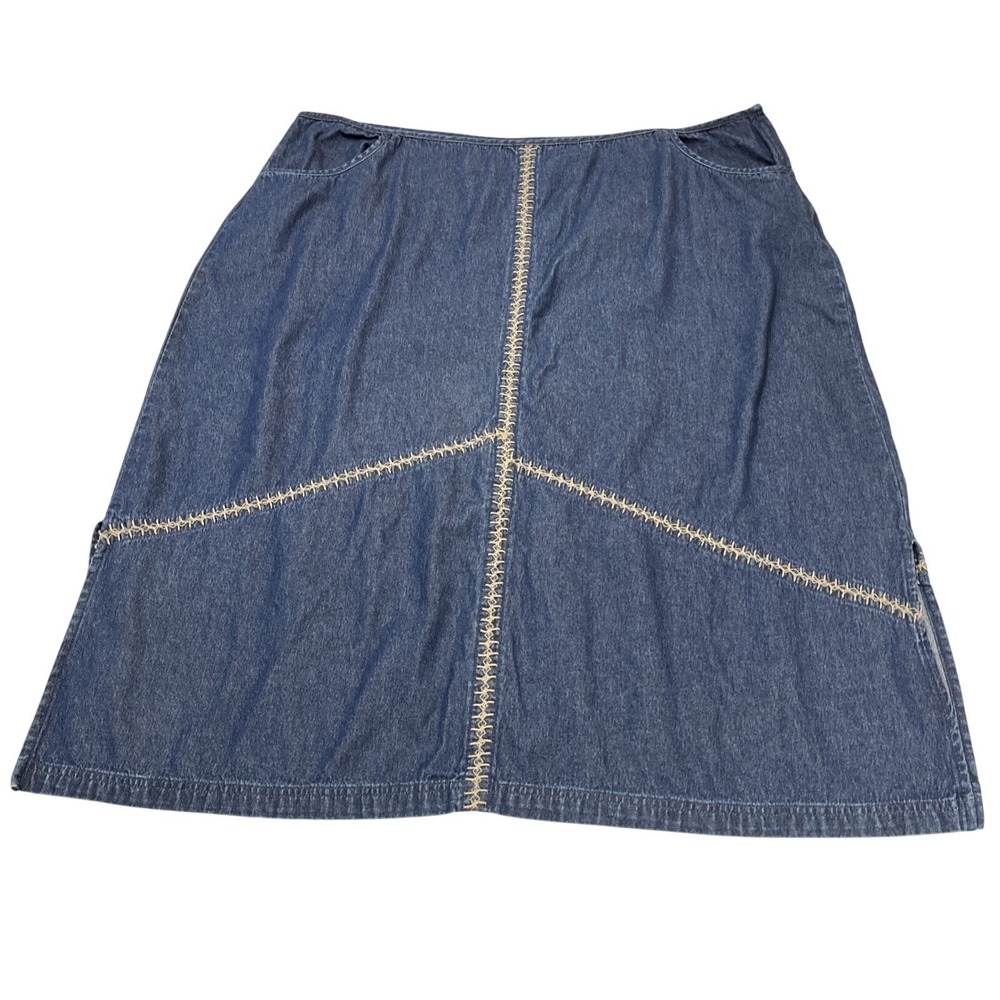 Vintage Liz & Me Denim Skirt Stich Detail Midi Size 28W‎ Western Cowgirl Casual